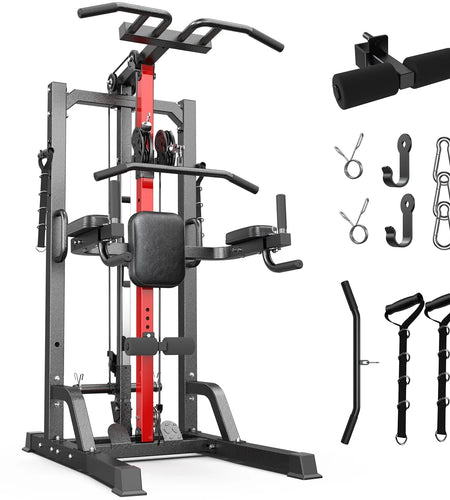 Home Gym Machine - High/Low Pulley System for Lat Pulldown, Row & Back Workout, with Leg Support | All-In-One Strength Training Equipment for Home Gym