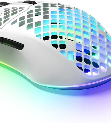 Aerox 3 Wireless - Holey RGB Gaming Mouse - Ultra-Lightweight Water Resistant Design - 18K DPI Truemove Air Optical Sensor -Snow